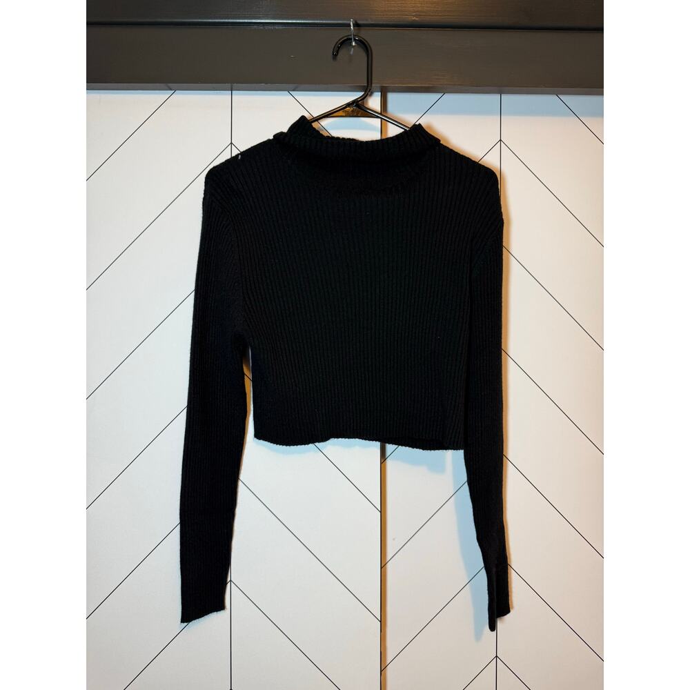 Stitch Drop Womens Large Black Ribbed Knit Turtle Neck Long Sleeve Crop Sweater - Picture 2 of 8